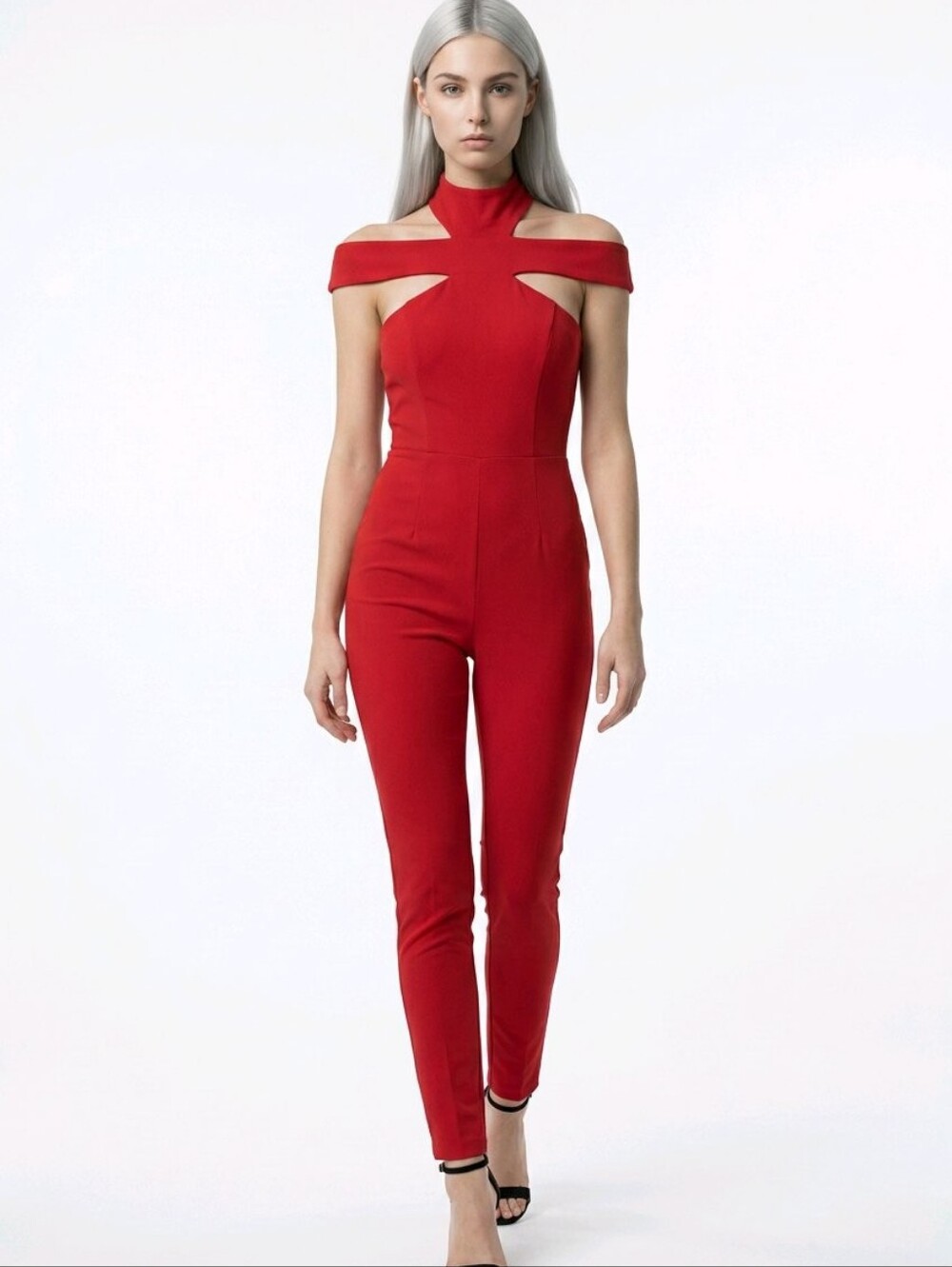 Blithe Women’s Red Cut Out Jumpsuit Sexy Bodycon Futuristic Evening Outfit
